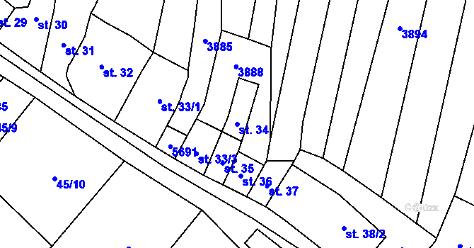 Parcela st. 34 v KÚ Ořechov u Uherského Hradiště, Katastrální mapa