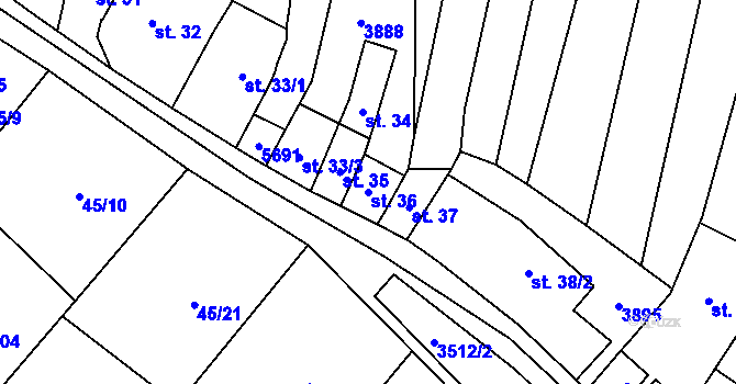 Parcela st. 36 v KÚ Ořechov u Uherského Hradiště, Katastrální mapa