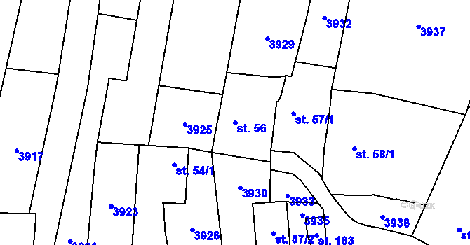 Parcela st. 56 v KÚ Ořechov u Uherského Hradiště, Katastrální mapa