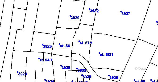 Parcela st. 57/1 v KÚ Ořechov u Uherského Hradiště, Katastrální mapa