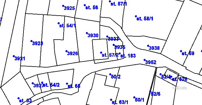 Parcela st. 57/2 v KÚ Ořechov u Uherského Hradiště, Katastrální mapa