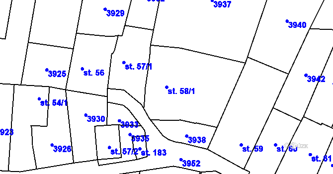 Parcela st. 58/1 v KÚ Ořechov u Uherského Hradiště, Katastrální mapa