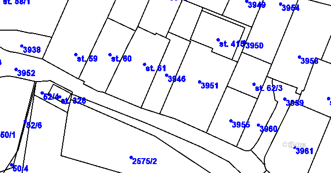 Parcela st. 62/1 v KÚ Ořechov u Uherského Hradiště, Katastrální mapa