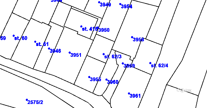 Parcela st. 62/3 v KÚ Ořechov u Uherského Hradiště, Katastrální mapa