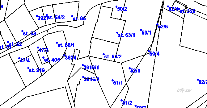 Parcela st. 63/2 v KÚ Ořechov u Uherského Hradiště, Katastrální mapa