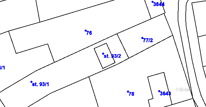 Parcela st. 93/2 v KÚ Ořechov u Uherského Hradiště, Katastrální mapa