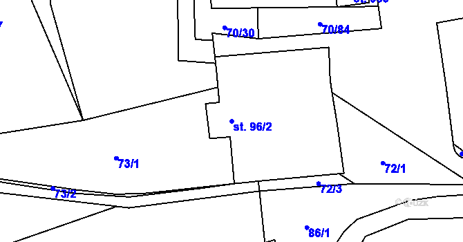 Parcela st. 96/2 v KÚ Ořechov u Uherského Hradiště, Katastrální mapa
