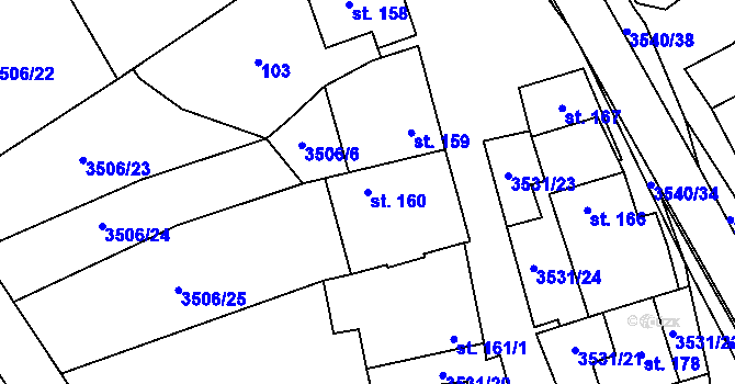 Parcela st. 160 v KÚ Ořechov u Uherského Hradiště, Katastrální mapa
