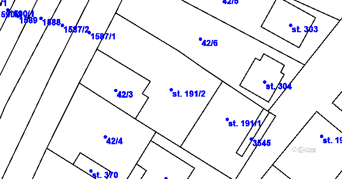 Parcela st. 191/2 v KÚ Ořechov u Uherského Hradiště, Katastrální mapa