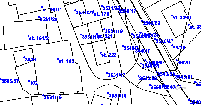 Parcela st. 222 v KÚ Ořechov u Uherského Hradiště, Katastrální mapa