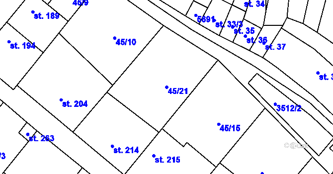Parcela st. 45/21 v KÚ Ořechov u Uherského Hradiště, Katastrální mapa