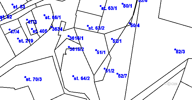 Parcela st. 51/1 v KÚ Ořechov u Uherského Hradiště, Katastrální mapa