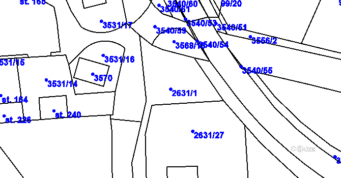 Parcela st. 2631/1 v KÚ Ořechov u Uherského Hradiště, Katastrální mapa