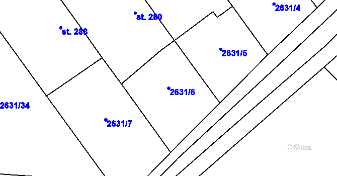 Parcela st. 2631/6 v KÚ Ořechov u Uherského Hradiště, Katastrální mapa