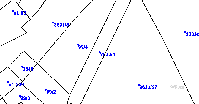 Parcela st. 2633/1 v KÚ Ořechov u Uherského Hradiště, Katastrální mapa