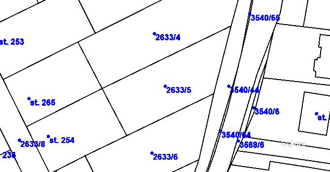 Parcela st. 2633/5 v KÚ Ořechov u Uherského Hradiště, Katastrální mapa