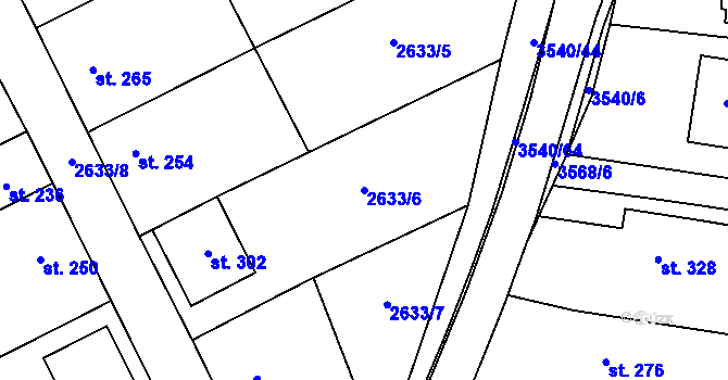 Parcela st. 2633/6 v KÚ Ořechov u Uherského Hradiště, Katastrální mapa