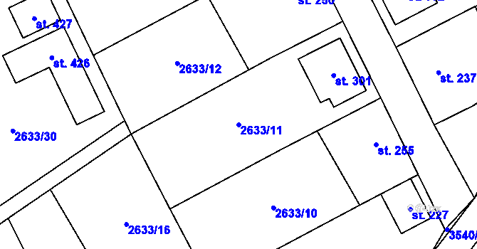 Parcela st. 2633/11 v KÚ Ořechov u Uherského Hradiště, Katastrální mapa