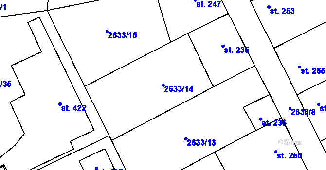 Parcela st. 2633/14 v KÚ Ořechov u Uherského Hradiště, Katastrální mapa