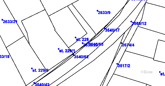 Parcela st. 2633/20 v KÚ Ořechov u Uherského Hradiště, Katastrální mapa