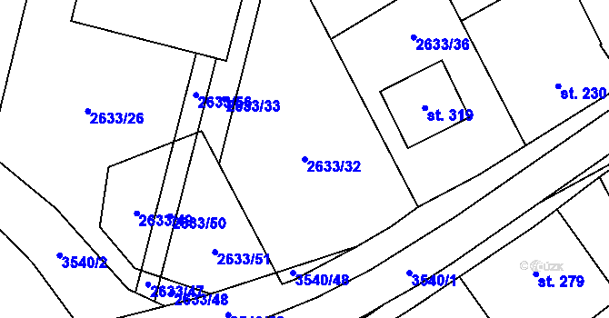 Parcela st. 2633/32 v KÚ Ořechov u Uherského Hradiště, Katastrální mapa