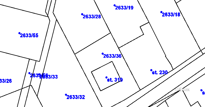Parcela st. 2633/36 v KÚ Ořechov u Uherského Hradiště, Katastrální mapa