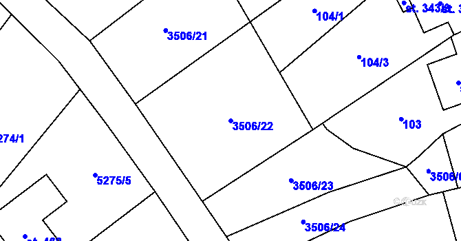 Parcela st. 3506/22 v KÚ Ořechov u Uherského Hradiště, Katastrální mapa