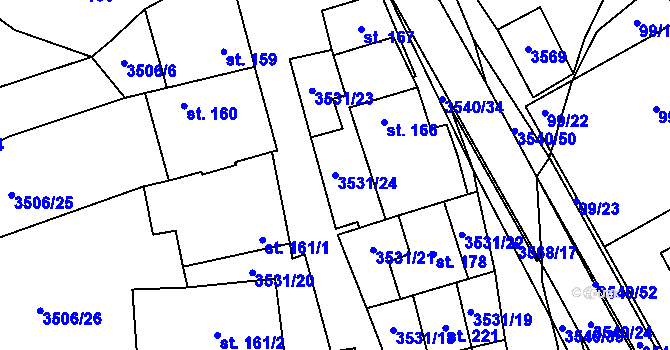 Parcela st. 3531/24 v KÚ Ořechov u Uherského Hradiště, Katastrální mapa