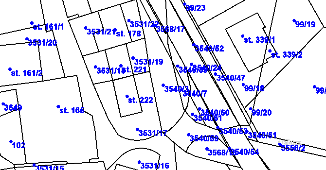 Parcela st. 3540/3 v KÚ Ořechov u Uherského Hradiště, Katastrální mapa