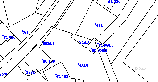 Parcela st. 134/2 v KÚ Ořechov u Uherského Hradiště, Katastrální mapa