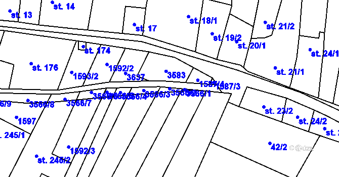 Parcela st. 3566/2 v KÚ Ořechov u Uherského Hradiště, Katastrální mapa
