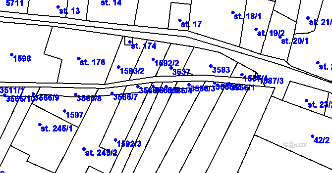 Parcela st. 3566/4 v KÚ Ořechov u Uherského Hradiště, Katastrální mapa