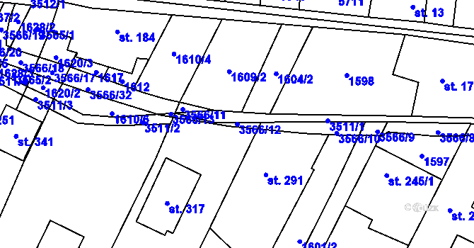 Parcela st. 3566/12 v KÚ Ořechov u Uherského Hradiště, Katastrální mapa