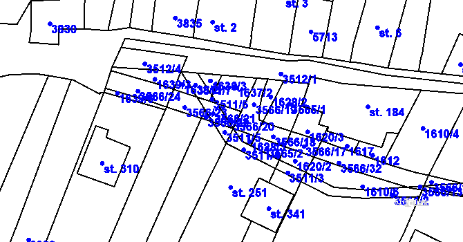 Parcela st. 3566/20 v KÚ Ořechov u Uherského Hradiště, Katastrální mapa