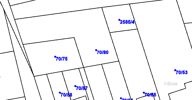 Parcela st. 70/80 v KÚ Ořechov u Uherského Hradiště, Katastrální mapa