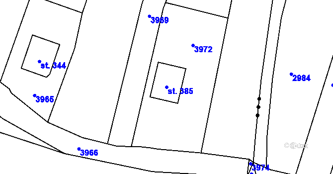 Parcela st. 385 v KÚ Ořechov u Uherského Hradiště, Katastrální mapa