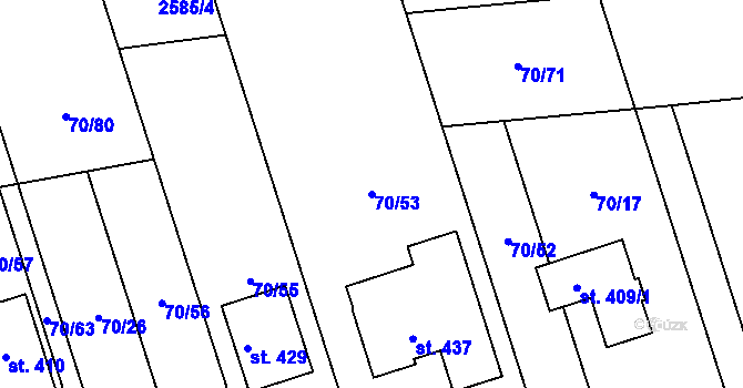 Parcela st. 70/53 v KÚ Ořechov u Uherského Hradiště, Katastrální mapa
