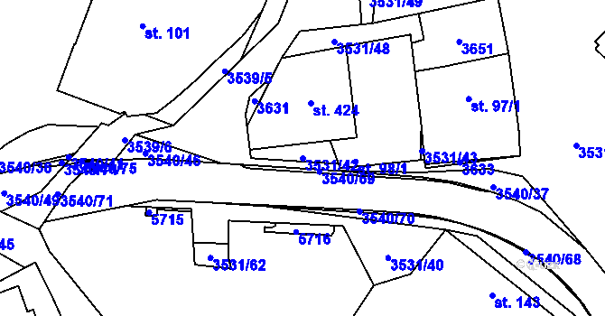 Parcela st. 3531/42 v KÚ Ořechov u Uherského Hradiště, Katastrální mapa