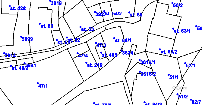 Parcela st. 405 v KÚ Ořechov u Uherského Hradiště, Katastrální mapa