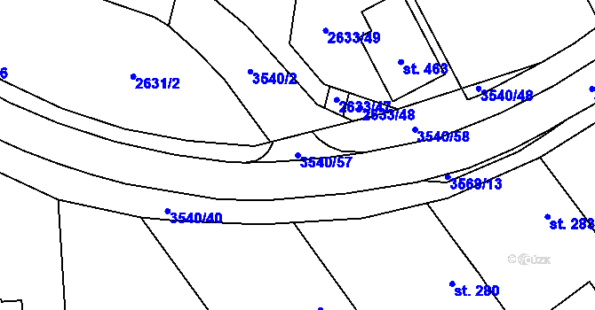 Parcela st. 3540/57 v KÚ Ořechov u Uherského Hradiště, Katastrální mapa