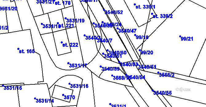 Parcela st. 3540/61 v KÚ Ořechov u Uherského Hradiště, Katastrální mapa