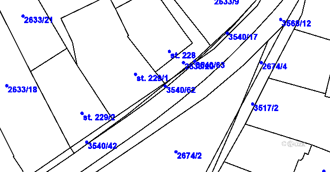 Parcela st. 3540/62 v KÚ Ořechov u Uherského Hradiště, Katastrální mapa