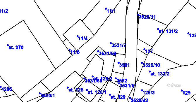Parcela st. 3531/59 v KÚ Ořechov u Uherského Hradiště, Katastrální mapa