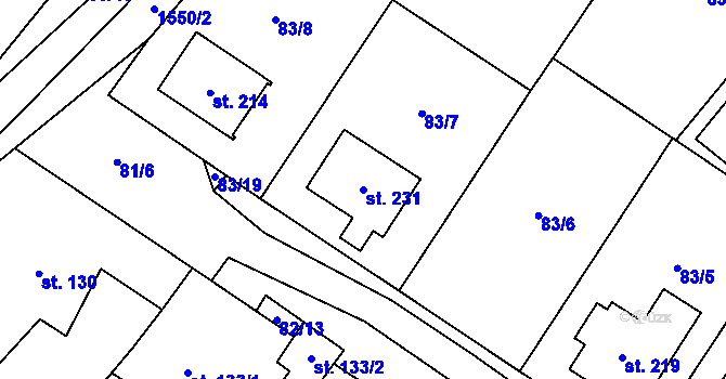 Parcela st. 231 v KÚ Ořechov u Křižanova, Katastrální mapa