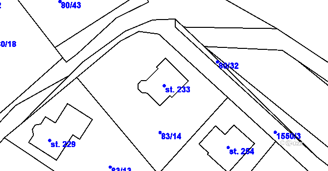 Parcela st. 233 v KÚ Ořechov u Křižanova, Katastrální mapa