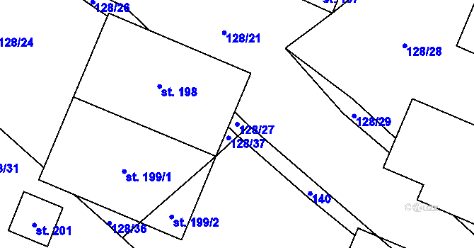 Parcela st. 128/27 v KÚ Ořechov u Křižanova, Katastrální mapa