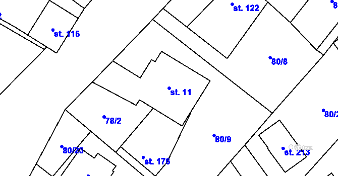 Parcela st. 11 v KÚ Ořechov u Křižanova, Katastrální mapa