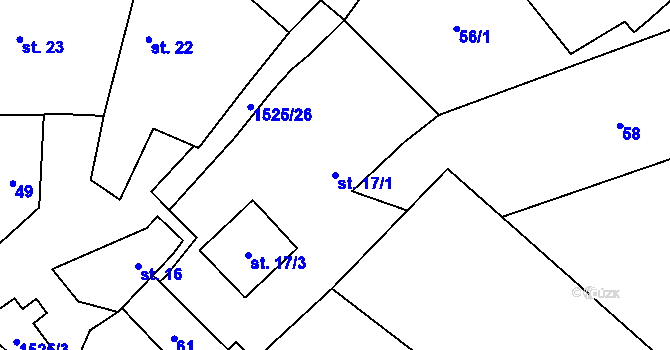 Parcela st. 17/1 v KÚ Ořechov u Křižanova, Katastrální mapa