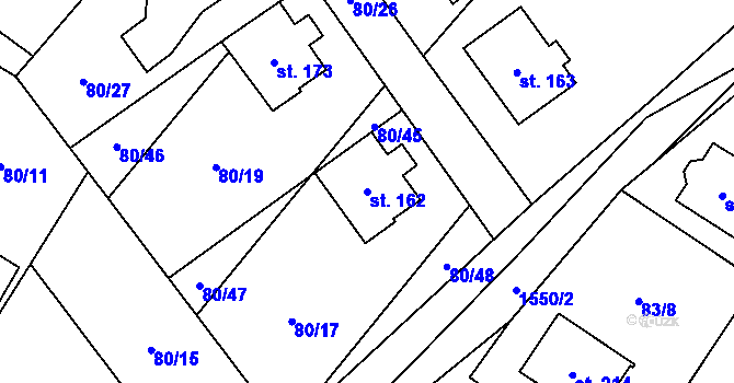 Parcela st. 162 v KÚ Ořechov u Křižanova, Katastrální mapa