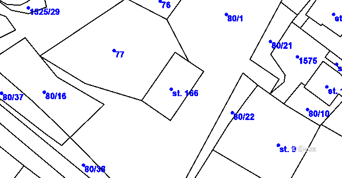 Parcela st. 166 v KÚ Ořechov u Křižanova, Katastrální mapa